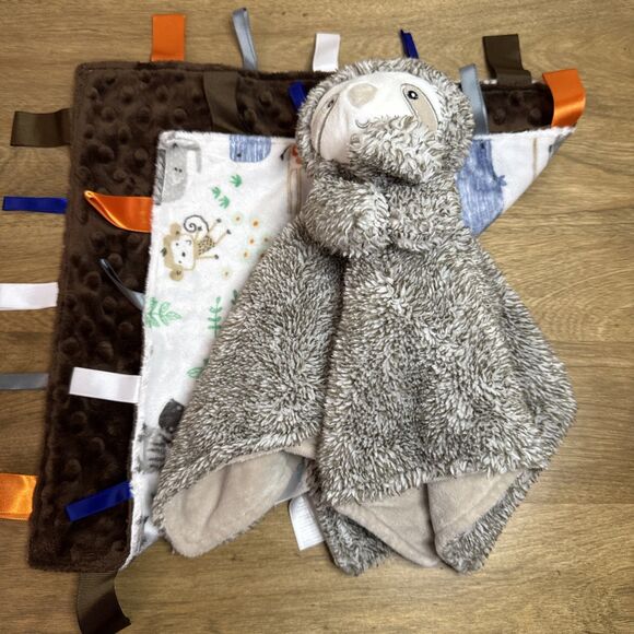 Lot 2 Carters Sloth Lovey Taggie Blankie Security Plush Baby Toy infant crib - Picture 13 of 13